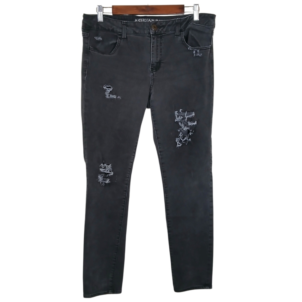 American Eagle Black Distressed Jegging Jeans 14